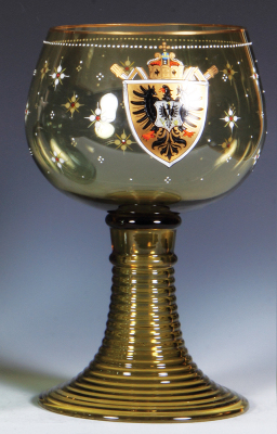 Glass goblet, 10.4'' ht., blown, amber, hand-painted, mint.