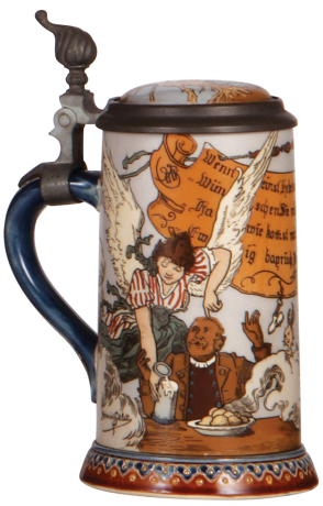 Mettlach stein, .5L, 2089, etched, by H. Schlitt, inlaid lid, mint.