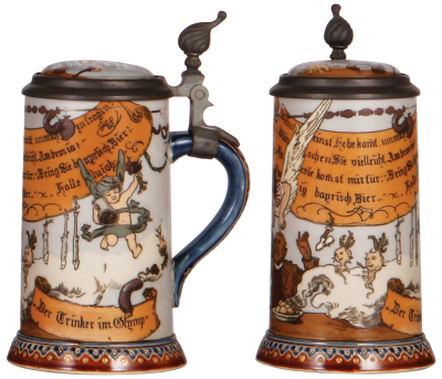 Mettlach stein, .5L, 2089, etched, by H. Schlitt, inlaid lid, mint. - 2