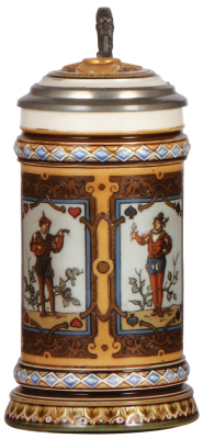 Mettlach stein, .5L, 1797, etched, inlaid lid, mint.