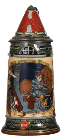 Mettlach stein, .5L, 2382, etched, by H. Schlitt, inlaid lid, mint.