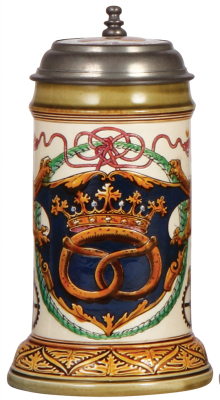 Mettlach stein, .5L, 2719, etched & glazed, Baker Occupation, inlaid lid, mint.