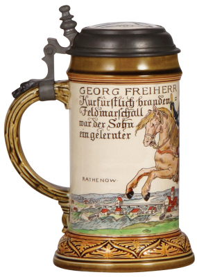 Mettlach stein, .5L, 2720, etched & glazed, Tailor Occupation, inlaid lid, small shallow chip on underside base edge, otherwise mint.             - 3