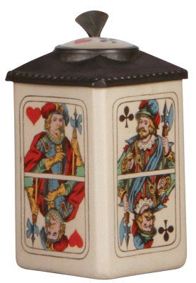 Mettlach stein, .4L, 546 [3342], Bavaria, cards, four sides, inlaid lid, mint. - 2