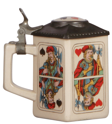 Mettlach stein, .4L, 546 [3342], Bavaria, cards, four sides, inlaid lid, mint. - 3