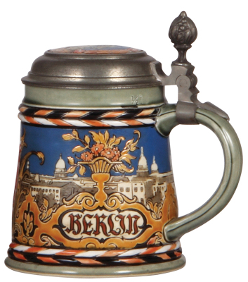 Mettlach stein, .5L, 2024, etched, Berlin, inlaid lid, very small factory flake under glaze on upper rim, mint. - 2