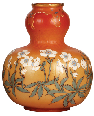 Mettlach vase, 13.0" ht., 2573, hand-engraved, floral, mint.