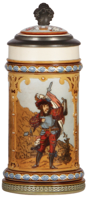 Mettlach stein, .5L, 2003, etched, inlaid lid, mint.