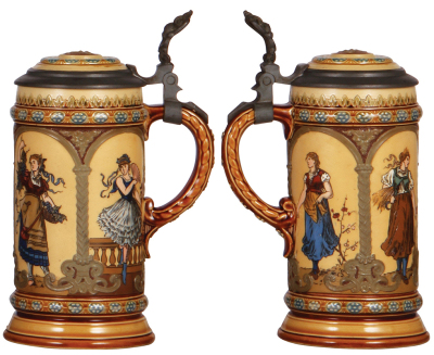 Mettlach stein, .5L, 1972, etched, inlaid lid, mint.      - 2