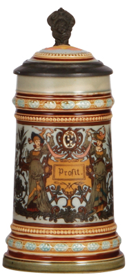 Mettlach stein, .5L, 1986, etched, inlaid lid, mint.