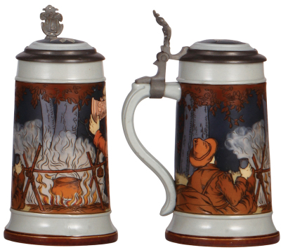 Mettlach stein, .5L, 2922, etched, inlaid lid, mint. - 2