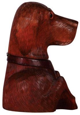 Black Forest wood carving, 9.4'' ht., walnut wood, carved in Switzerland, in the style of J. Huggler, unsigned, late 1800s, humidor ,dog, excellent quality, very good condition. - 3