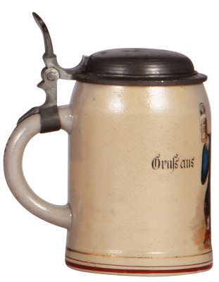 Stoneware stein, .5L, transfer & hand-painted, marked Pauson München, Münchener Kindl, pewter lid, mint. - 3