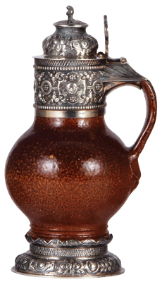 Stoneware stein, 9.8'' ht., late 1600s, Frechen Birnkrug, silver mounts are marked Birmingham, England, 1923, very good condition.