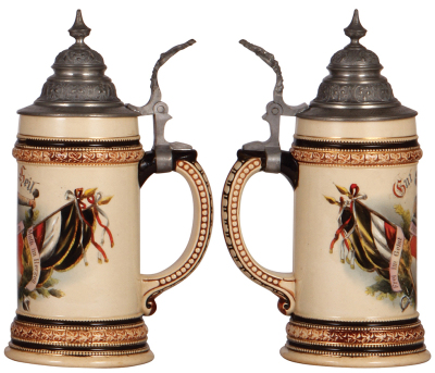 Pottery stein, .5L, transfer, 4F, Gut Heil, pewter lid with inscription for twentieth birthday, mint. - 2