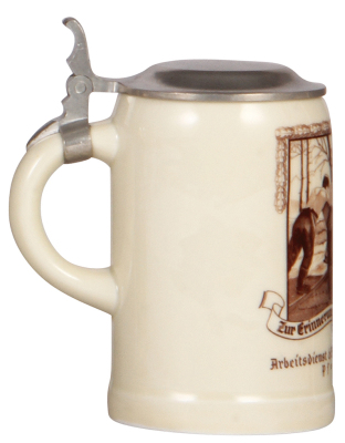 Third Reich stein, .5L, porcelain, Arbeitsdienst 6/305, Sepp Innerkoster Lager, Pfeiffermühle, pewter lid, rare, mint. A DETAILED PHOTO OF THE BODY & THE LID IS AVAILABLE, PLEASE EMAIL YOUR REQUEST. - 3