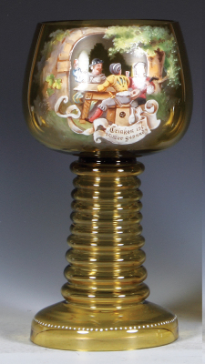 Glass roemer, 11.0'' ht., amber, hand-painted, mint.