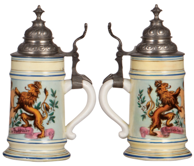 Porcelain stein, .5L, transfer & hand-painted, Occupational Buchbinder [Bookbinder], rare, pewter lid, extensive repair, painted inside & out except for the scene. From the Etheridge Collection.  - 2