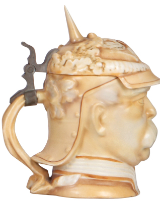 Character stein, .3L, porcelain, marked Musterschutz, by Schierholz, Bismarck, body & lid repaired, displays well. - 3