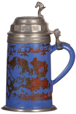 Faience stein, 1.0L, 9.9'', Schrezheim, c.1800, cold painted design, pewter lid & footring, decorated color wear, otherwise good condition. - 2