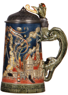 Mettlach stein, .5L, 1786, etched, by Otto Hupp, pewter lid, mint. - 2