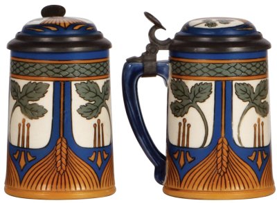 Mettlach stein, .25L, 2935, etched, Art Nouveau, inlaid lid, interior glaze browning, otherwise mint. - 2