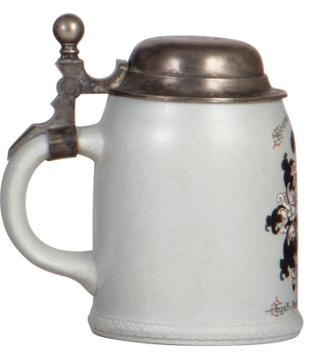 Mettlach stein, .5L, 1526, transfer & hand-painted, Borussia Sei's Panier!, pewter lid, inscription dated 1912, pewter tear & uneven patina. - 3