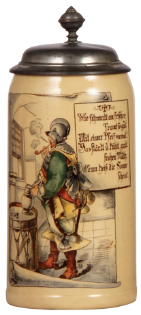 Mettlach stein, 1.0L, 595 [1526], PUG, pewter lid, mint.