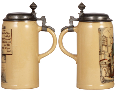 Mettlach stein, 1.0L, 595 [1526], PUG, pewter lid, mint. - 2