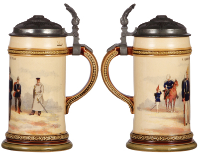 Mettlach stein, .5L, 754[2140], 1. Garde Regt. zu Fuss, pewter lid, mint. - 2