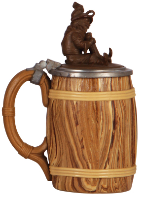 Mettlach stein, .5L, 675, relief, earlyware, Barrel, figural inlaid lid of Landsknecht, mint. - 3