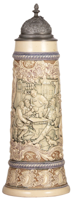 Pottery stein, 3.0L, 18.1" ht., relief, by Diesinger, 60, pewter lid, very good condition. LOT 7299