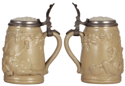 Mettlach stein, .5L, 809, relief, earlyware, inlaid lid, mint. - 2