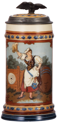 Mettlach stein, .5L, 2235, etched, inlaid lid, mint.