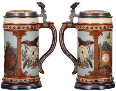 Mettlach stein, .5L, 2235, etched, inlaid lid, mint. - 2