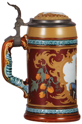 Mettlach stein, .5L, 2054, etched, inlaid lid, mint. - 3