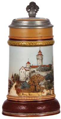 Mettlach stein, .5L, 2277, etched, Burg Nürnberg, inlaid lid, mint.