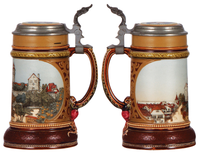 Mettlach stein, .5L, 2277, etched, Burg Nürnberg, inlaid lid, mint. - 2