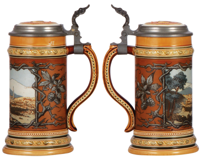 Mettlach stein, .5L, 1795, etched, Freiburg, inlaid lid, mint. - 2