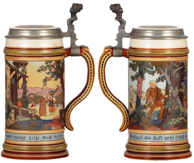 Mettlach stein, .5L, 2531, etched, by F. Quidenus, inlaid lid, mint. - 2