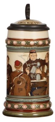 Mettlach stein, .5L, 2051, etched, inlaid lid, mint.