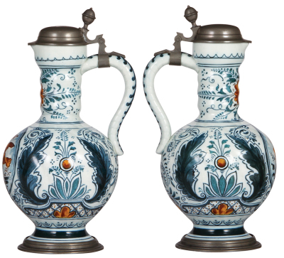 Mettlach stein, 1.5L, 12.0" ht., 5015, faience type, pewter lid, mint. - 2