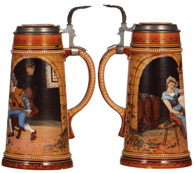 Mettlach stein, 1.0L, 2780, etched, inlaid lid, mint. - 5