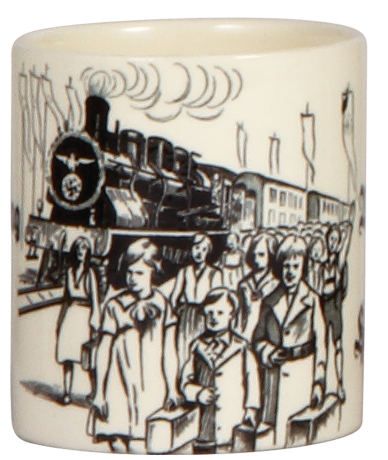 Third Reich cup, .25L, stoneware, marked Waechtersbach, A.S. Dolfswohlfahrt Gau Hessen-Nassau, Kinder Landverschickung, 1935, rare, mint.   