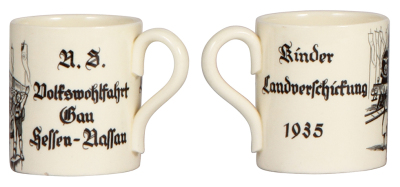 Third Reich cup, .25L, stoneware, marked Waechtersbach, A.S. Dolfswohlfahrt Gau Hessen-Nassau, Kinder Landverschickung, 1935, rare, mint.    - 2