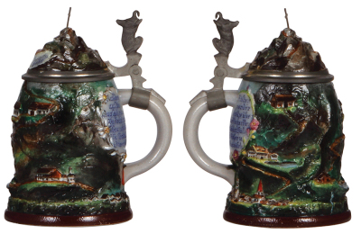 Two Character steins, .5L, stoneware, both marked Martin Pauson, München, Zugspitze, hairline by handle; with, Wendelstein, hairline & chip on side top rim. - 3