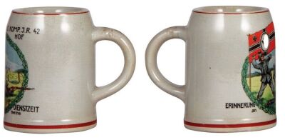 Third Reich stein, .5L, 15. [E] Komp. I.R. 42, Hof, no lid, 1.5" hairline. - 2