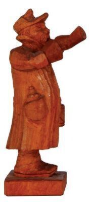 Three Black Forest wood carvings, 14.0" ht. x 6.0" w. x 4.0" deep, Man with Turned up Nose; with, 11.2'' ht., Night Watchman; with, 9.5" ht., Night Watchman, linden wood, made in Germany, mid to late 1900s, all very good quality and condition.        - 5