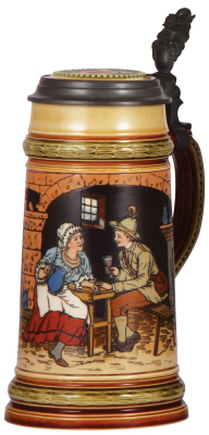 Mettlach stein, .5L, 2807, etched, inlaid lid, mint.