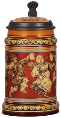 Mettlach stein, .5L, 2057, etched, inlaid lid, mint.